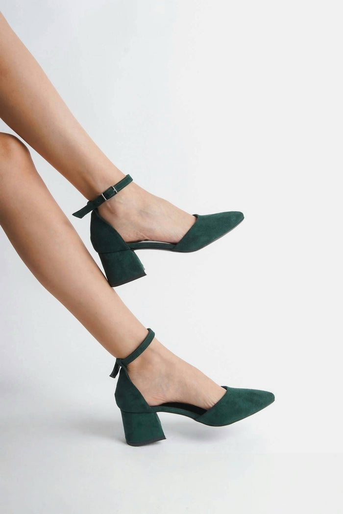 Regina | Emerald Green Suede Mid Heels