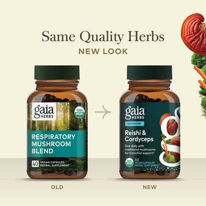 Reishi & Cordyceps - formerly Respiratory Mushroom Blend 40 count Old Label Versus New Label Comparison