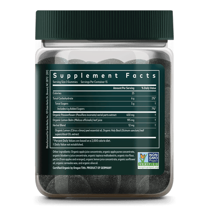 Gaia Herbs Relax Gummies || 45 ct Supplement Facts Bottle Panel