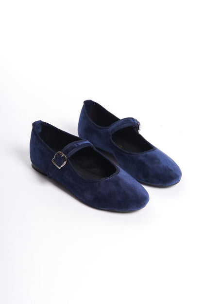 Rie | Navy Velvet Mary Janes