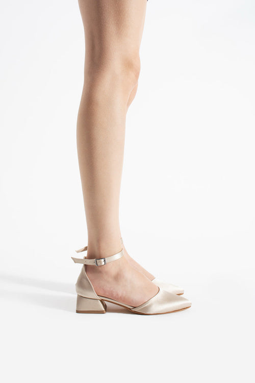 Riva | Beige Satin Low Heels