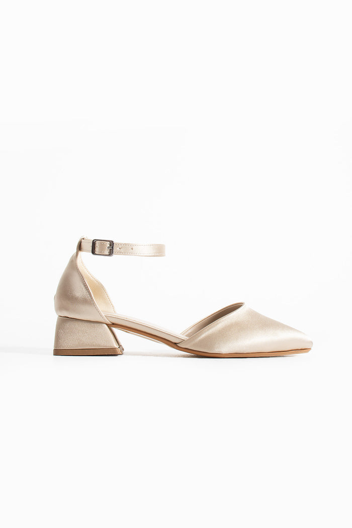 Riva | Beige Satin Low Heels