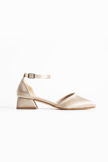 Riva | Beige Satin Low Heels