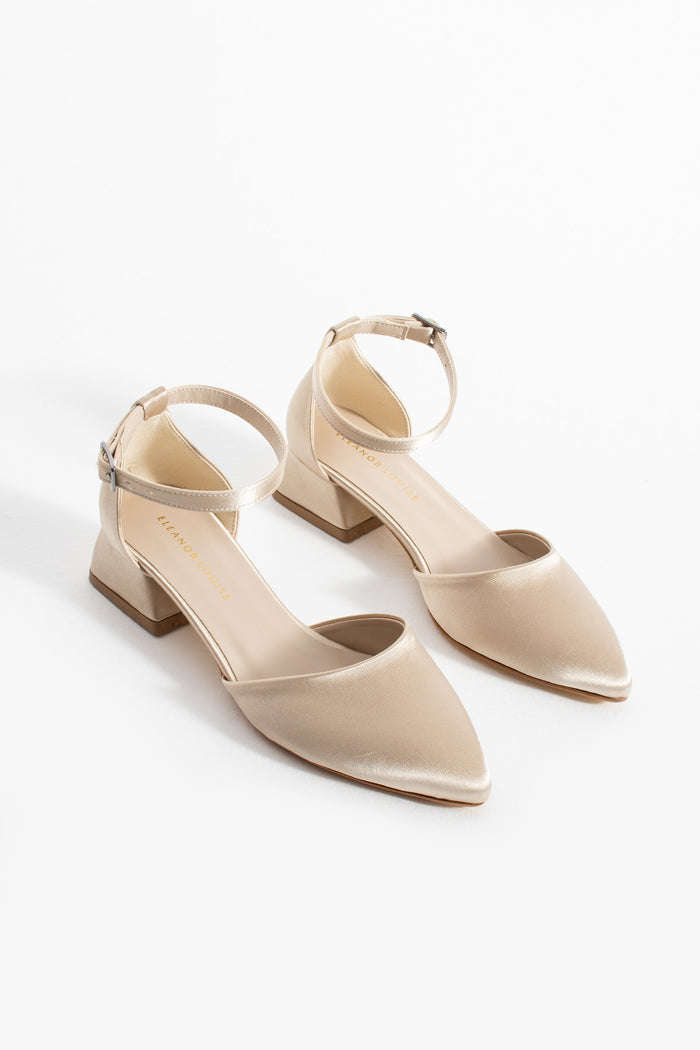 Riva | Beige Satin Low Heels