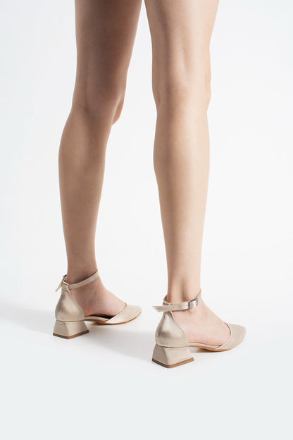 Riva | Beige Satin Low Heels