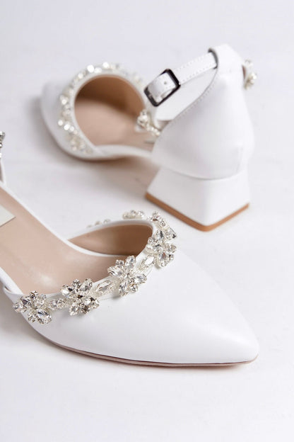 Rosalind | White Crystal Rhinestone Low Heels