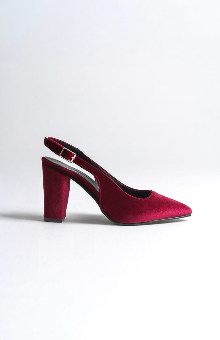 Runa | Burgundy Velvet Slingback High Heels