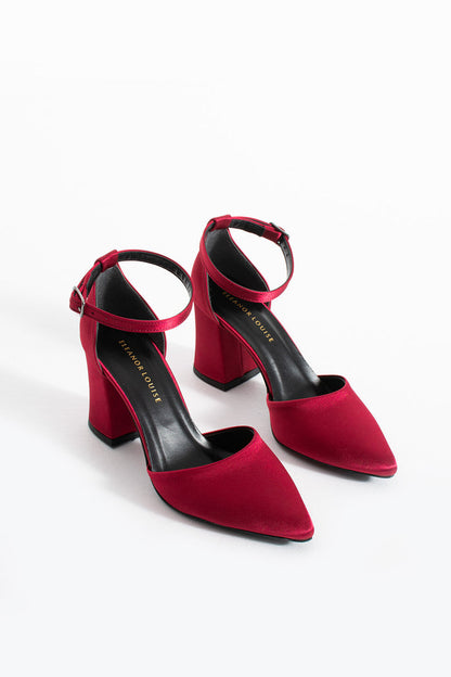 Saira | Burgundy Satin High Heels