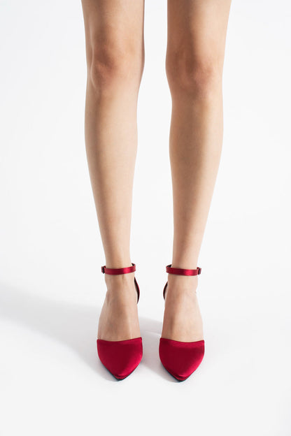 Saira | Burgundy Satin High Heels
