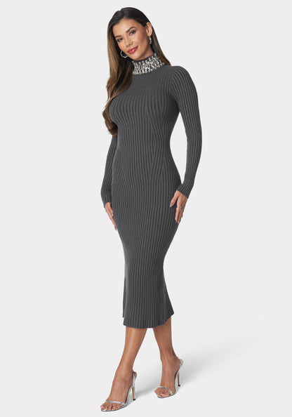 Crystal Neck Midi Sweater Dress