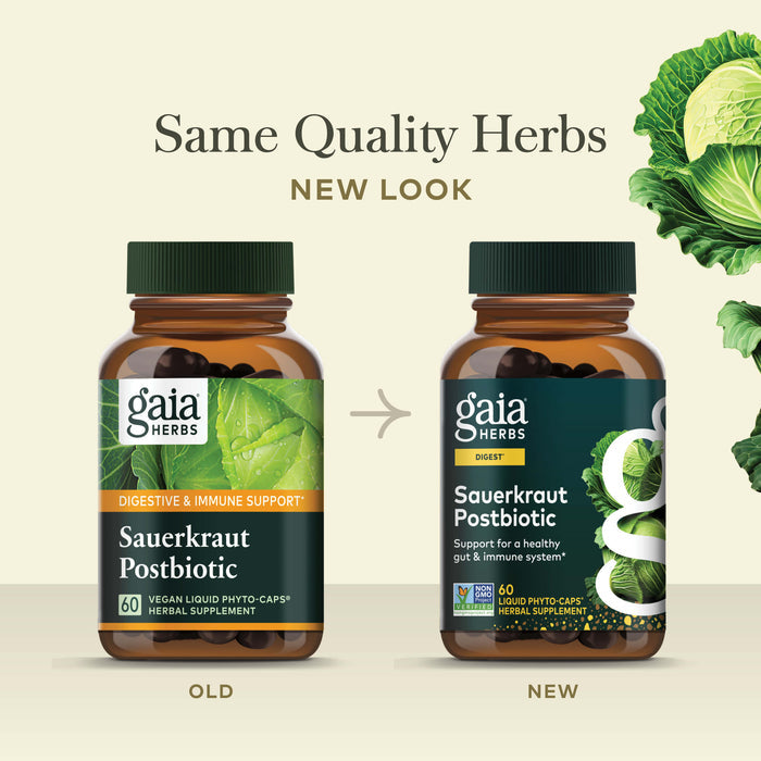 Sauerkraut Postbiotic 60 count Old Label Versus New Label Comparison