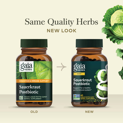 Sauerkraut Postbiotic 60 count Old Label Versus New Label Comparison