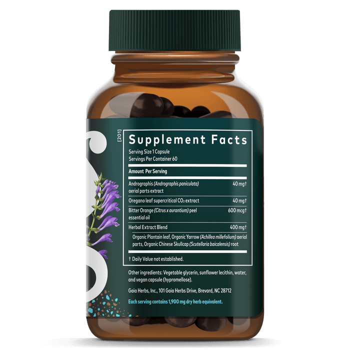 Gaia Herbs Sinus & Lung Supreme for Respiratory Support || 60 ct Supplement Facts Bottle Panel