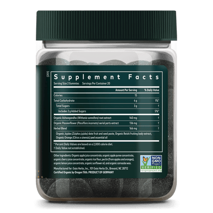 Gaia Herbs Sleep Gummies || 40 ct Supplement Facts Bottle Panel