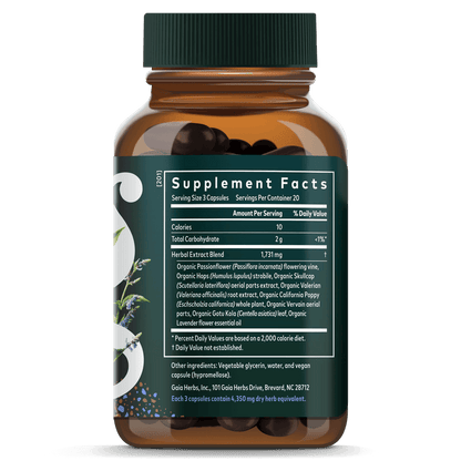 Gaia Herbs Sound Sleep for Sleep Support 60 ct Bottle Supplement Facts Panel