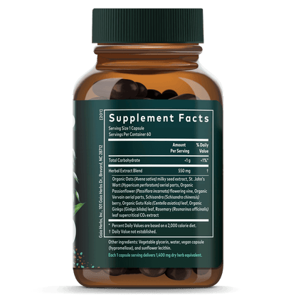 Gaia Herbs Steady Mind (Formerly Emotional Balance) for Stress Support || 60 ct Supplement Facts Bottle Panel