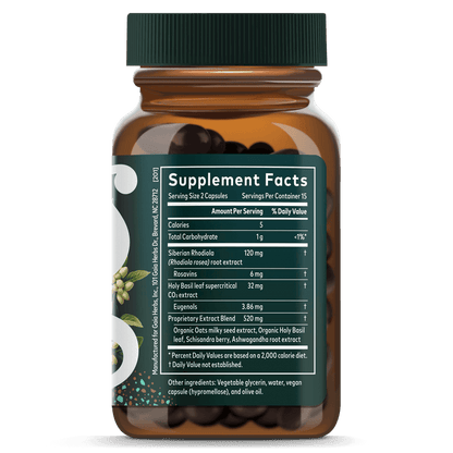 Stress Response 30 count Supplement Facts Bottle Panel