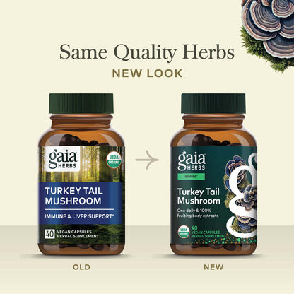 Turkey Tail Mushroom 40 count Old Label Versus New Label Comparison