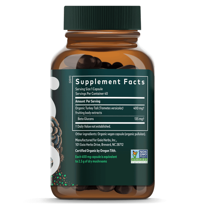 Turkey Tail Mushroom 40 ct Supplement Facts Bottle Panel