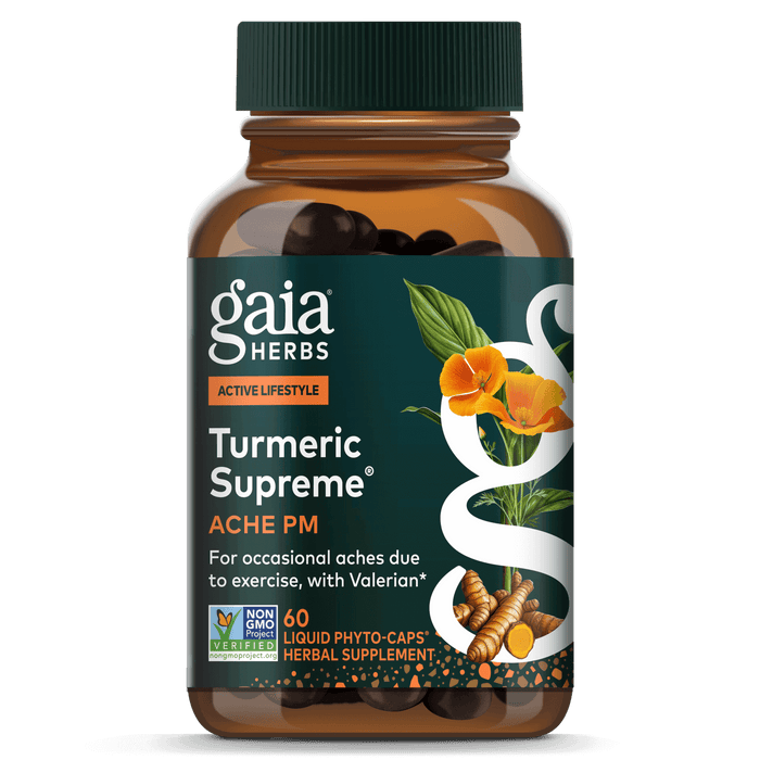 Gaia Herbs Turmeric Supreme Ache PM (formerly Pain P.M.) for Foundational Support || 60 ct