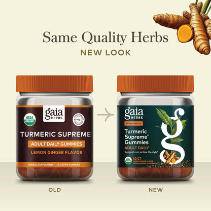 Turmeric Supreme Gummies Adult Daily 40 count Old Label Versus New Label Comparison