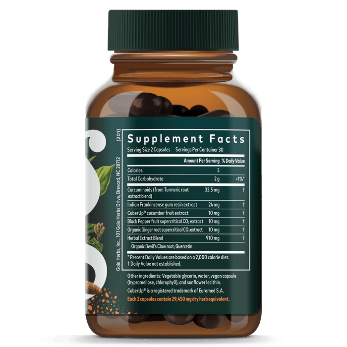 Gaia Herbs Turmeric Supreme Joint Health for Foundational Support || 60 ct Supplement Facts Bottle Panel