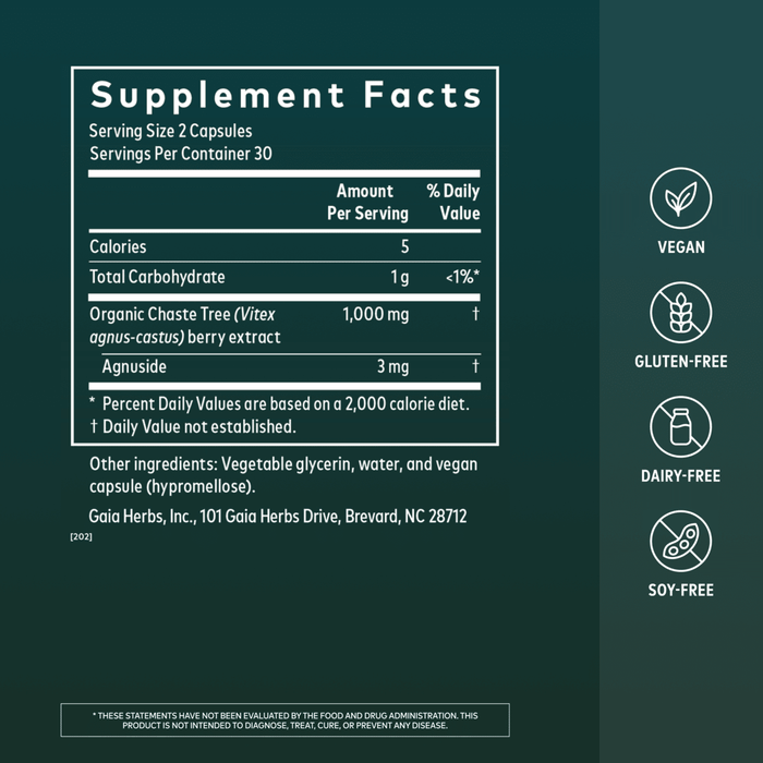 Vitex Berry 60 Count Supplement Facts