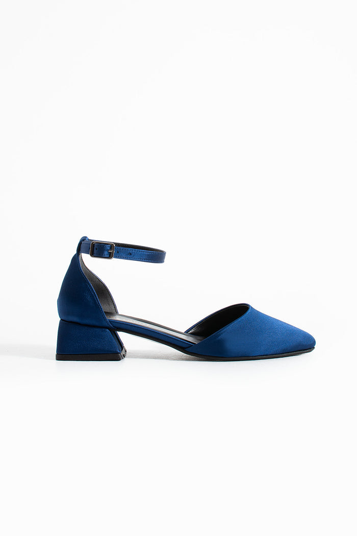 Vivia | Navy Blue Satin Low Heels