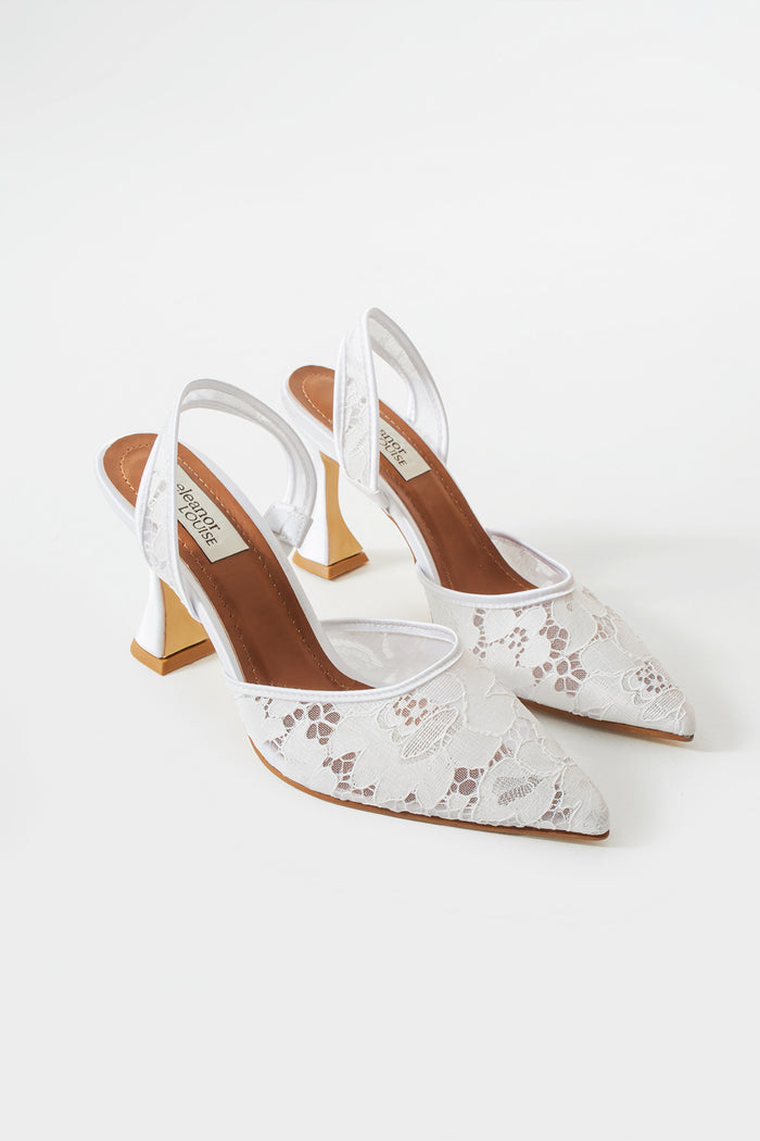 Winona | Ivory Lace Slingback High Heels