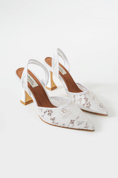 Winona | Ivory Lace Slingback High Heels