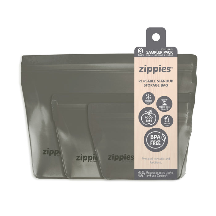 Zippies Steel Grey Reusable Stand Up Bags