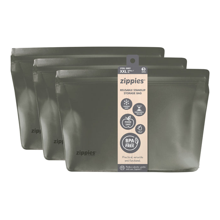 Zippies Steel Grey Reusable Stand Up Bags